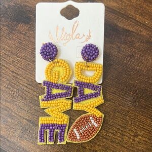 Viola Beaded Game Day Football 🏈 Earrings LSU Mascot